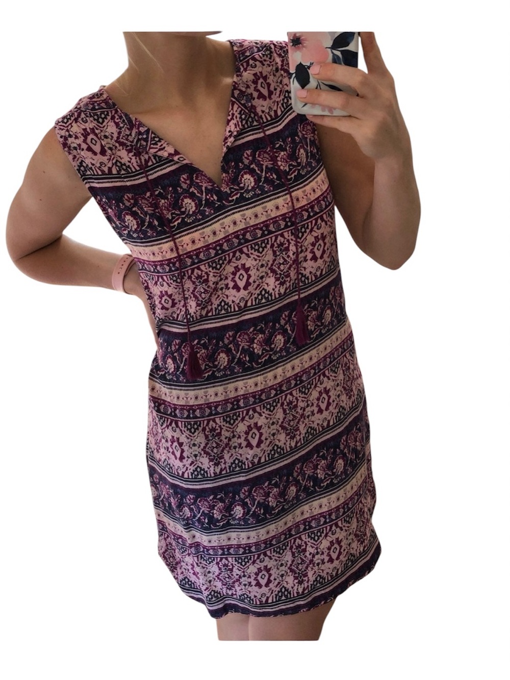 Beach Lunch Lounge Shift Dress Tunic Women's Small Sleeveless Boho V-Neck